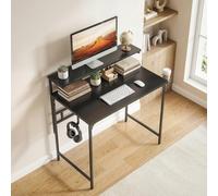 (Black) HOMCOM Computer Desk, 80cm Home Office Study Table with Hutch Shelf