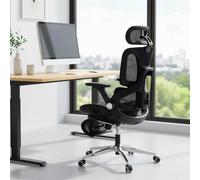 HOMCOM Mesh Desk Chair With Lumbar Support And Footrest - Black, Black