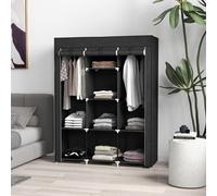 (Black) HOMCOM Fabric Portable Wardrobe with 8 Shelves 2 Hanging Rails
