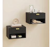 HOMCOM Floating Bedside Tables Set of 2 with Fluted Drawer Open Shelf in Black | Size: 40 cm x 30 cm HOMCOM Black 40 cm x 30 cm