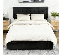 (Black) HOMCOM King Size Bed Frame with Storage and Adjustable Headboard