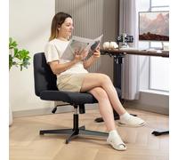 HOMCOM Linen Criss Cross Legged Office Chair with Tilt Function, Black, Black
