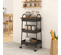 (Black) HOMCOM Rolling Utility Cart with Mesh Baskets for Kitchen