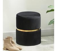 HOMCOM Round Pouffe Storage Footstool with Hidden Space - Black