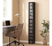(Black) HOMCOM Set of 2 CD Storage Units DVD Shelf with Adjustable Shelves