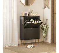 (Black) HOMCOM Slim Shoe Storage Cabinet with 2 Flip Drawers for Hallway