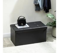 (Black) HOMCOM Storage Ottoman Bench, 89L PU Leather Folding Foot Rest