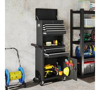 (Black) HOMCOM Tool Cabinet with 6 Drawers, 3-in-1 Rolling Tool Chest with Wheels