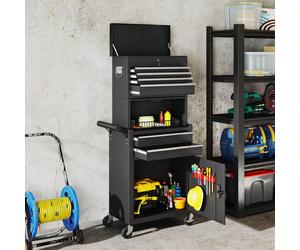(Black) HOMCOM Tool Cabinet with 6 Drawers, 3-in-1 Rolling Tool Chest with Wheels