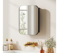 (Black) HOMCOM Wall Mounted Bathroom Cabinet with Mirror Adjustable Shelves