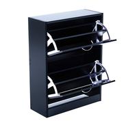 Shoe Cabinet Storage Cupboard 2-Tier Wood 12 Pairs Black