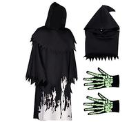 Black Hooded Cape Halloween Reaper Costume | Glow in the Dark Hooded Cape Death Reaper Scary Breathable Christmas Costumes for Parties