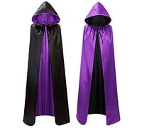 Black Hooded Cloak, Unisex Reversible Medieval Cloak With Hood Gothic Silk Hooded Renaissance Cape Vampire Wizard Halloween Cosplay Costume