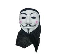 Black Hooded White Hacker Anonymous Hard Plastic Mask Halloween Horror Fancy Dress