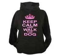 Black Hoodie with hot Pink Writing L 14-16 (44") 'Keep Calm and Walk The Dog'