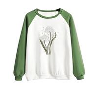 Black Hoodie Women Ladies Sweaters Back to School Season Women's Dandelion Print Colorblock Casual Fashion Sweatshirt Top (1-Green, L) Womens Clothing Sale Clearance Uk