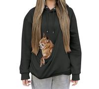 Black Hoodies Sweatshirt Pet Carrier Kangaroo Sweatshirt Hoodies Solid Drawstring Dog Cat Pouch Baggy Pullover Sweatshirts Casual Smart Hooded Long Sleeve Warm Hoody Loungewear Comfy Winter Jumper