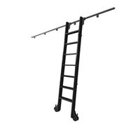 Black Hook On Rolling Library Ladder Track Kit with Metal Ladder，Pulley Type Horizontal Wall Mount Sliding Library Ladder Hardware Kit System, With Floor Roller Wheels (Color : 210cm Ladder, Size :