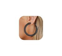 Black Hoop Earrings for Women High Polish Endless Loops Big Earring 50MM Stainless Steel Hoops for Mother Wife