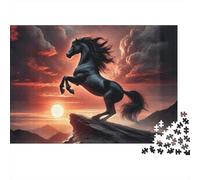 Black Horse 1000 Piece Jigsaw Puzzle Paper for Adults Sunset Cliff Jigsaw Puzzle for Family Relax and Focus 38x26cm/1000pcs