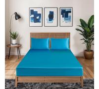 Black Horse 3 Pcs Satin Fitted Sheet and 2 Pillowcases - Breathable Non-Iron- 40 cm Deep Pocket Satin Silky Bed Sheet-Color & Size Name - (Teal, Single)