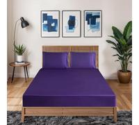 Black Horse 3 Pcs Satin Fitted Sheet and 2 Pillowcases - Breathable Non-Iron- 40 cm Deep Pocket Satin Silky Bed Sheet-Color & Size Name - (Aubergine, King)