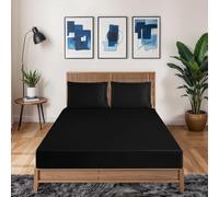 Black Horse 3 Pcs Satin Fitted Sheet and 2 Pillowcases - Breathable Non-Iron- 40 cm Deep Pocket Satin Silky Bed Sheet-Color & Size Name - (Black, King)