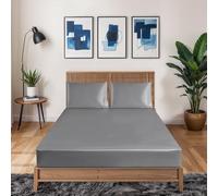 Black Horse 3 Pcs Satin Fitted Sheet and 2 Pillowcases - Breathable Non-Iron- 40 cm Deep Pocket Satin Silky Bed Sheet-Color & Size Name - (Silver, King)