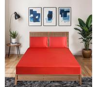 Black Horse 3 Pcs Satin Fitted Sheet and 2 Pillowcases - Breathable Non-Iron- 40 cm Deep Pocket Satin Silky Bed Sheet-Color & Size Name - (Red, King)