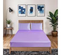 Black Horse 3 Pcs Satin Fitted Sheet and 2 Pillowcases - Breathable Non-Iron- 40 cm Deep Pocket Satin Silky Bed Sheet-Color & Size Name - (Lilac, King)