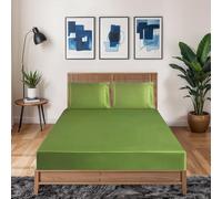 Black Horse 3 Pcs Satin Fitted Sheet and 2 Pillowcases - Breathable Non-Iron- 40 cm Deep Pocket Satin Silky Bed Sheet-Color & Size Name - (Olive Green, King)