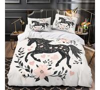 black horse 3D Digital Print Duvet Cover 3pcs Microfibre Breathable Kids Room floral romantic design Comforter Cover 2 Matching Pillowcases Zipper Closure Bedding Kids Girls Super king（260x220cm）