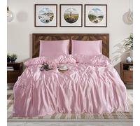 Black Horse 3Pcs Premium Silk Satin Duvet Cover Set - Silky Soft Duvet Cover & Pillowcases 2 Pack - Cool, Breathable, Hypoallergenic Bedding for Luxurious Comfort (KING-BABY-PINK)