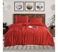 Black Horse 3Pcs Premium Silk Satin Duvet Cover Set - Silky Soft Duvet Cover & Pillowcases 2 Pack - Cool, Breathable, Hypoallergenic Bedding for Luxurious Comfort (KING-RED)