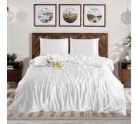 Black Horse 3Pcs Premium Silk Satin Duvet Cover Set - Silky Soft Duvet Cover & Pillowcases 2 Pack - Cool, Breathable, Hypoallergenic Bedding for Luxurious Comfort (KING-WHITE)