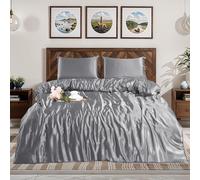 Black Horse 3Pcs Premium Silk Satin Duvet Cover Set - Silky Soft Duvet Cover & Pillowcases 2 Pack - Cool, Breathable, Hypoallergenic Bedding for Luxurious Comfort (KING-SILVER)