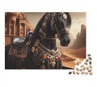 Black Horse Desert Jigsaw Puzzle Animal 1000 Pieces Extra-thick Cardboard Premium for Adults Kids Hard Gift Puzzle 52x38cm/1000pcs