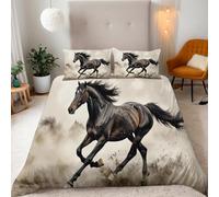 Black Horse Duvet Cover King Size 3D Animal Bedding Set with 2 Pillowcases Soft Microfiber Quilt Cover 3PCs with Zipper Closure Easy Care for Kids Boys Girls Teens Y1119