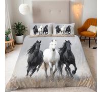 Black Horse Duvet Cover King Size 3D Animals Retro Bedding Set with 2 Pillowcases Soft Microfiber Quilt Cover 3PCs with Zipper Closure Easy Care for Kids Boys Girls Teens Y123