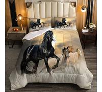 Black Horse Duvet Set Single 3D Horse Printed Coverless Duvet, for Adult Women Boys Wild Animal Pattern Quilted Duvet Chic Unique Horse Western Cowboy Farmhouse Theme Soft Breathable Quilt Duvet
