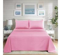 Black Horse Flat Sheet - Poly Cotton Easy Care Soft Brushed Microfibre Fabric - Wrinkle, Shrinkage and Fade Resistant | Hotel Quality Bedding Sheet - Baby Pink