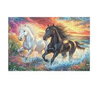 Black Horse Flower Field River 1000 Piece Jigsaw Puzzle for Adults Jigsaw Weekend Get Together Activity Whimsical Design for Friends Stress Buster 1000 PCS