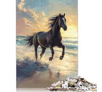 Black Horse Freedom by The Sea Puzzle Precise Interlocking Paper Rectangular Jigsaw Puzzle for Boy Or Girl 1000pcs (26x38cm)