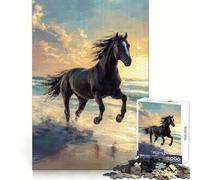 Black Horse Freedom by The Sea Puzzles for Adults 1000 Puzzles Cognitive Workout Time Well Spent No Rough Edges Merry Gift (38x26cm)