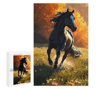 Black Horse Galloping in Autumn Meadow Jigsaw Puzzle, 1000 PCS, Indoor Activity for The Home, A for Adult Puzzle Lovers, for Cosy Nights