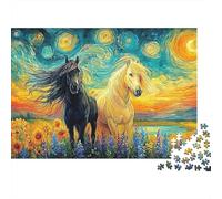 Black Horse Galloping Through Fire And Water 1000 Piece Jigsaw Puzzle Gift for Adults Black White Horse Starry Night Premium Thick Sturdy Challenging Hard Stress Relief 38x26cm/1000pcs