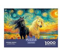 Black Horse Galloping Through Fire And Water_4 Thousand Piece Two Horses Van Gogh-style Landscapecardboard Jigsaw Puzzle Gift for Adults Premium Thick Pieces Birthday Gift Home Decor 70x50cm/1000pcs