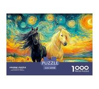 Black Horse Galloping Through Fire And Water Puzzle 1000 Pieces Challenge High Difficulty Educational Game Suitable for Decompression And Wall Decor Gifts for Adults & Kids Age 12 Years Up 52x38cm/10