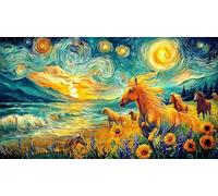 Black horse galloping through water under stormy sky 1000 Piece Jigsaw Puzzle - Fun Present Great Gift Idea Wall Decoration for Adults 38x52/1000pcs