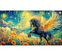 Black horse galloping through waves at sunset 1000 Piece Recycled Paper Puzzle - Fun Present for Home Family Game Challenging for Adults 75x50/1000pcs